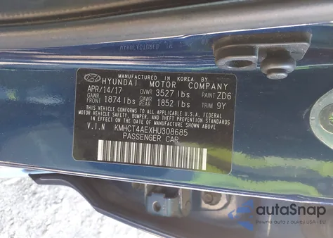 2017 Hyundai Accent Se from USA, damaged, VIN KMHCT4AEXHU308685